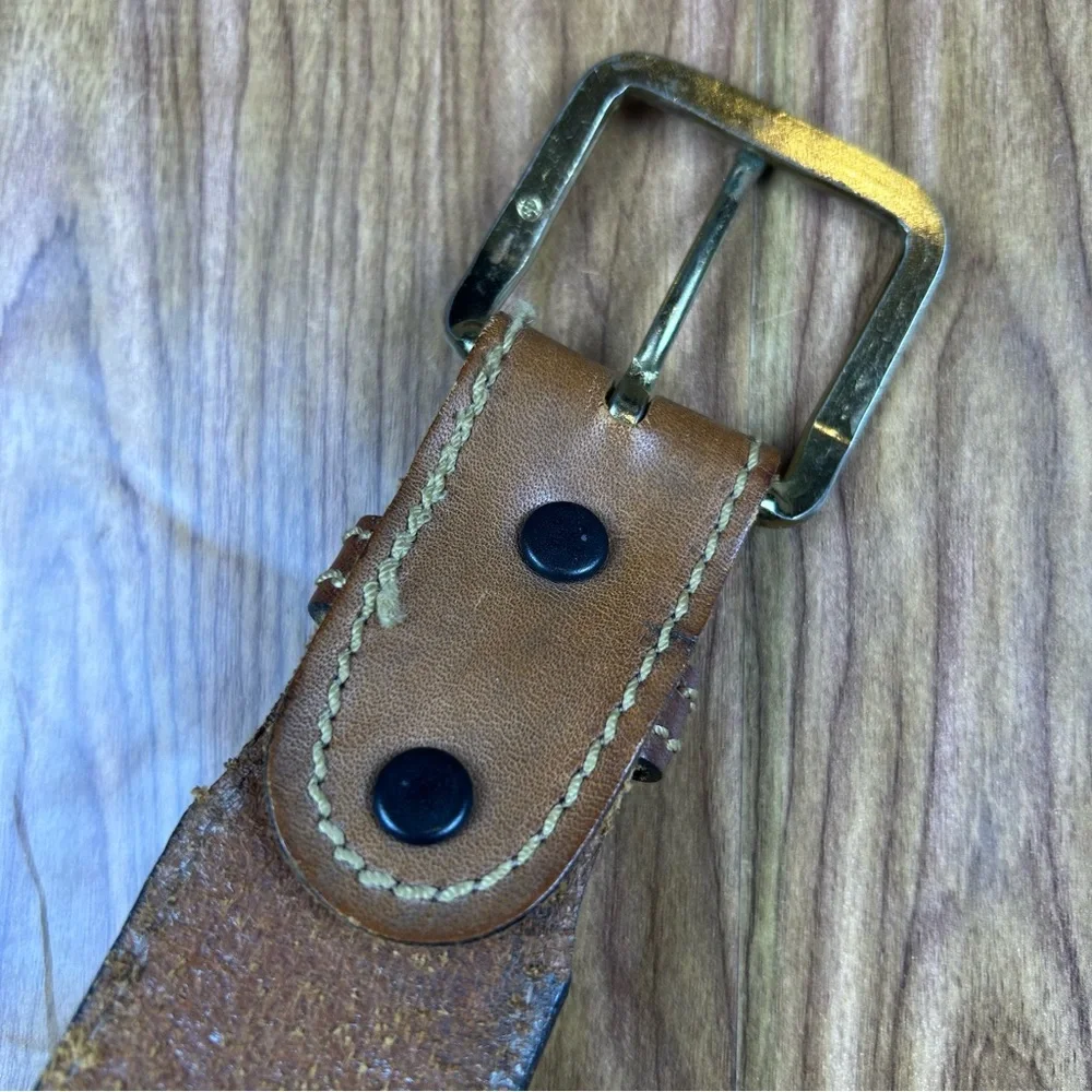 Vintage Deerslayer Hand Tooled Leather Belt Woodland Scene Made in USA - Size 56